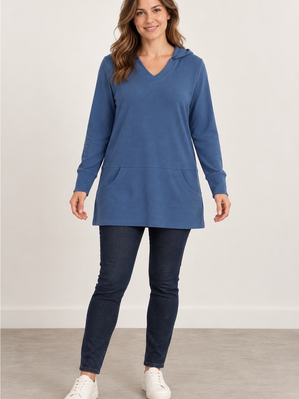 Exofficio Blue V-Neck Hooded Tunic Sweatshirt
